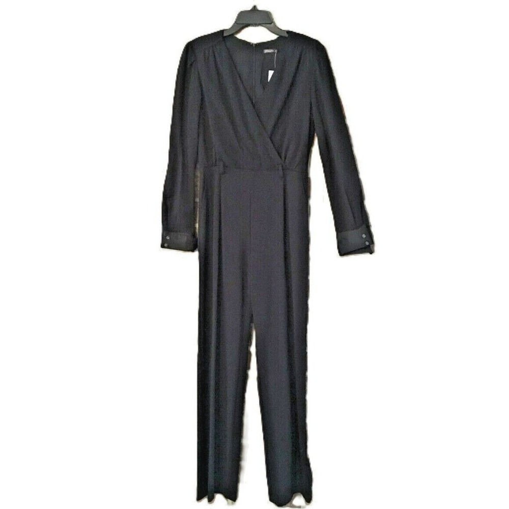 J. McLaughlin Size 6 Black Wide Leg Wrap Jumpsuit NWOT $328 MSRP Long Sleeve